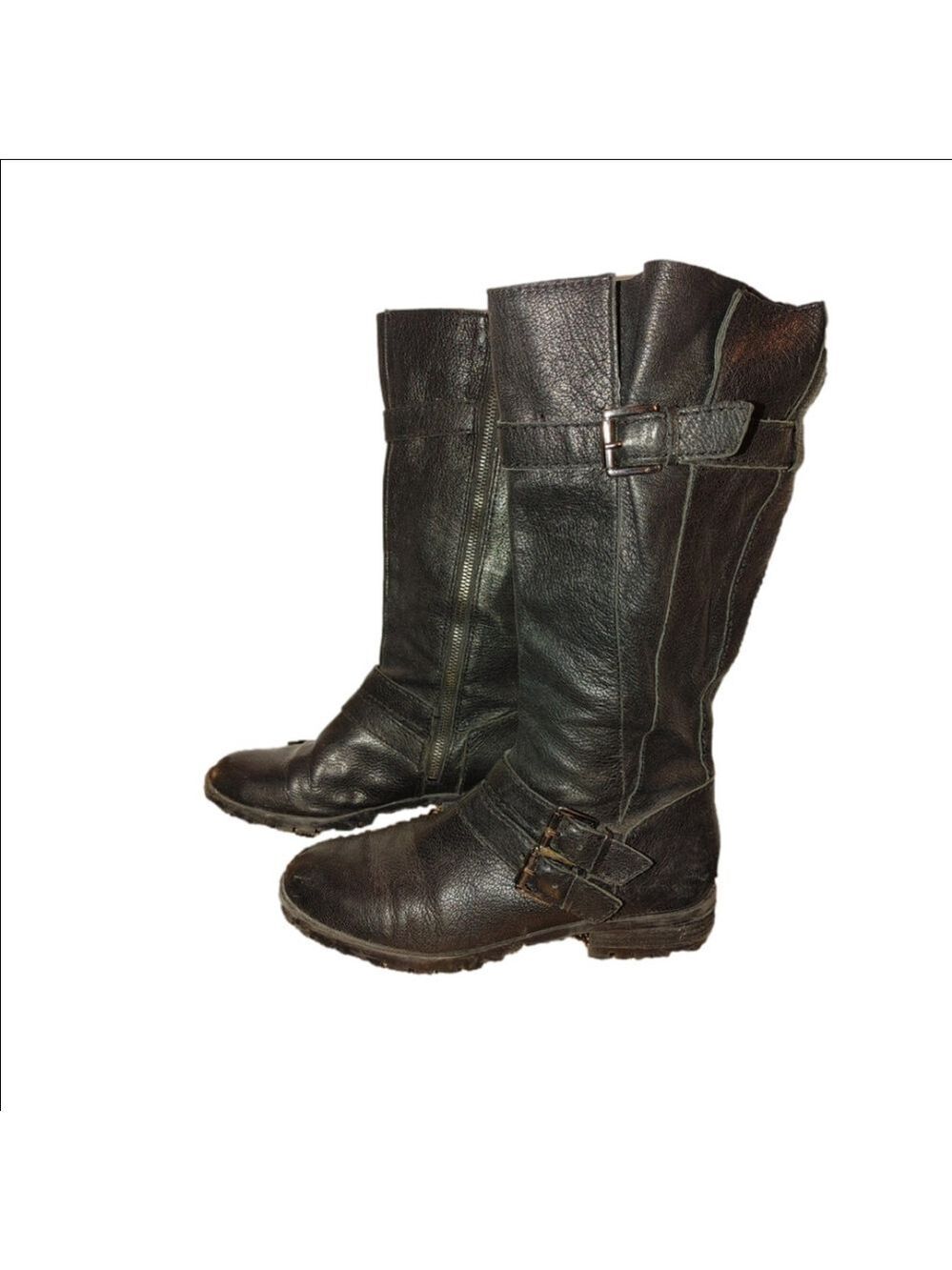Enzo Angiolini Eastern Tall Moto Harness Leather Boots Size 6